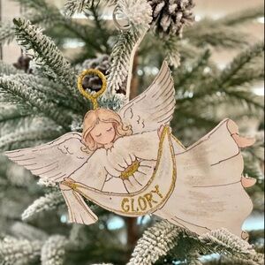 Glory Angel White and Gold Holiday Metal Ornament